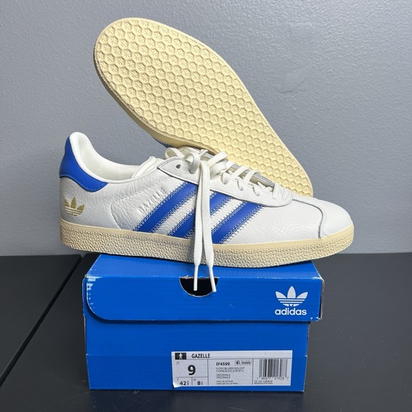 Adidas Gazelle Shoe Palace Exclusive Mens Size 9 Shoes Blue Aged Midsole Leather - Picture 1 of 7